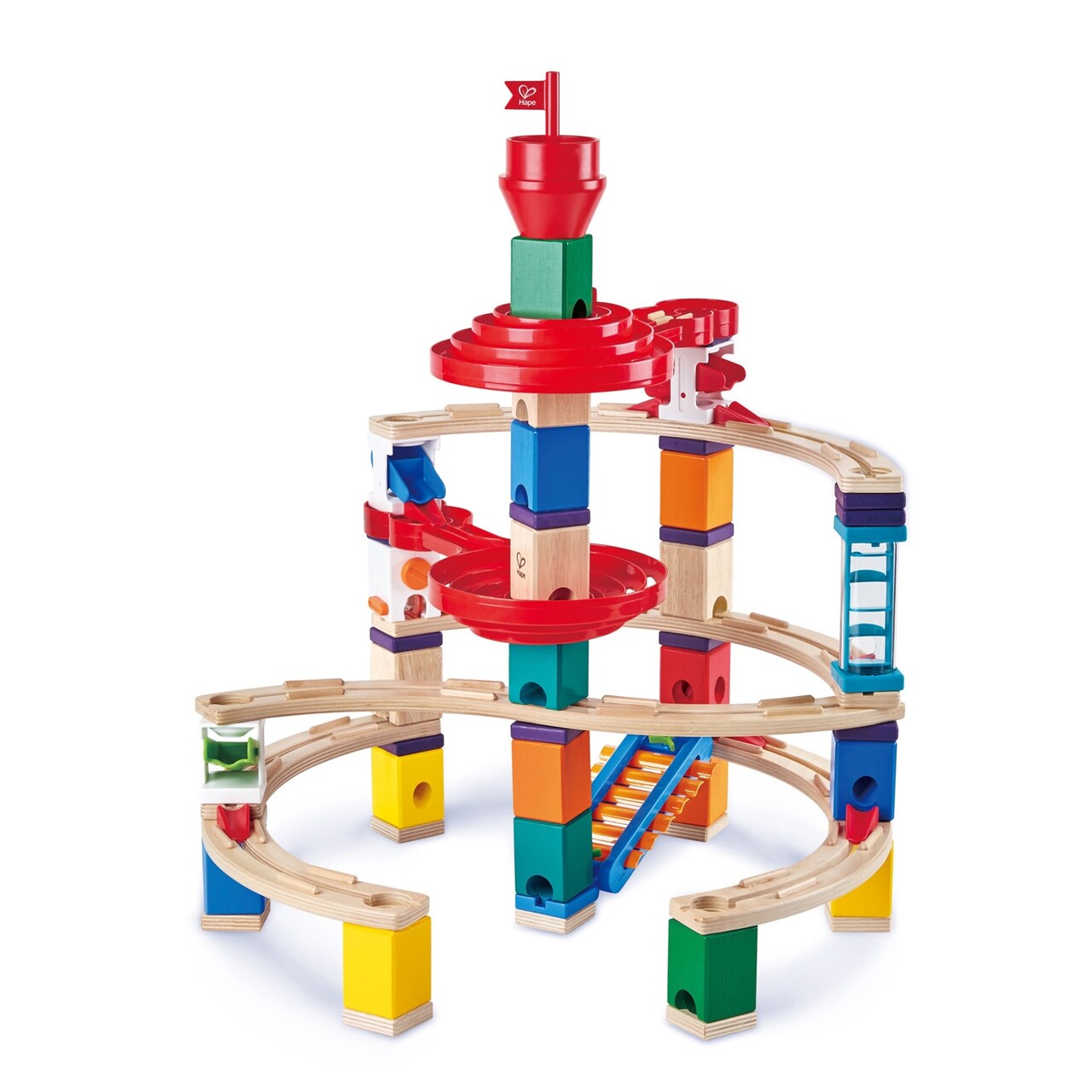 Hape Quadrilla Super Spiral Wooden Marble Run Construction, 101 Pieces
